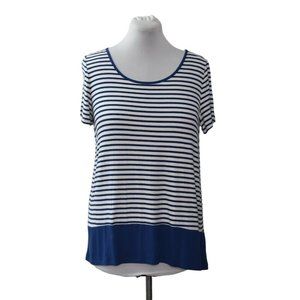 Jones New York Signature Top Womens L Eliptical Hi Low Blue White Stripe T-Shirt